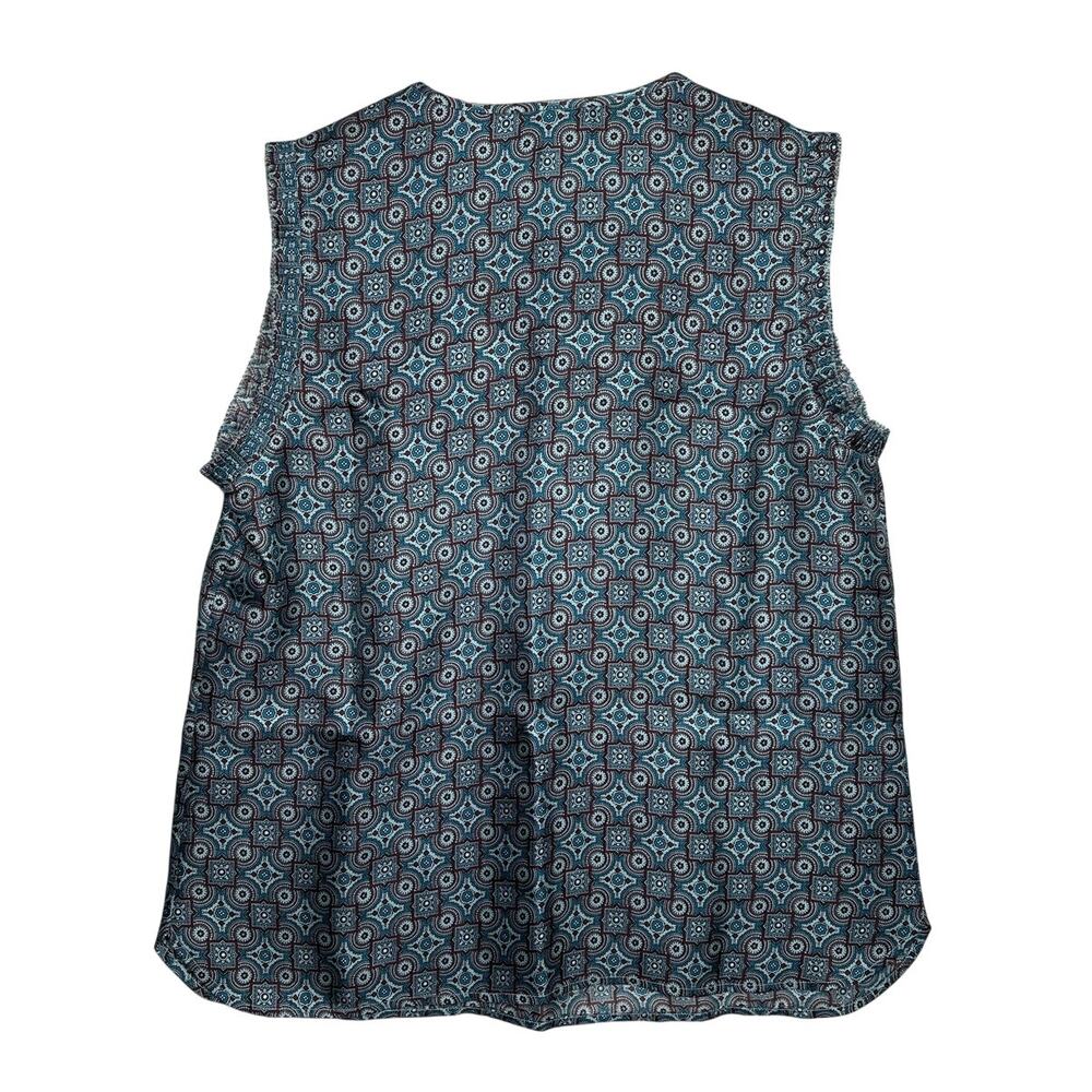 J. Crew Silk Tank Top Blouse Margo Medallion Ruffle V-NeckTeal Brown 8 Workwear - Picture 5 of 10